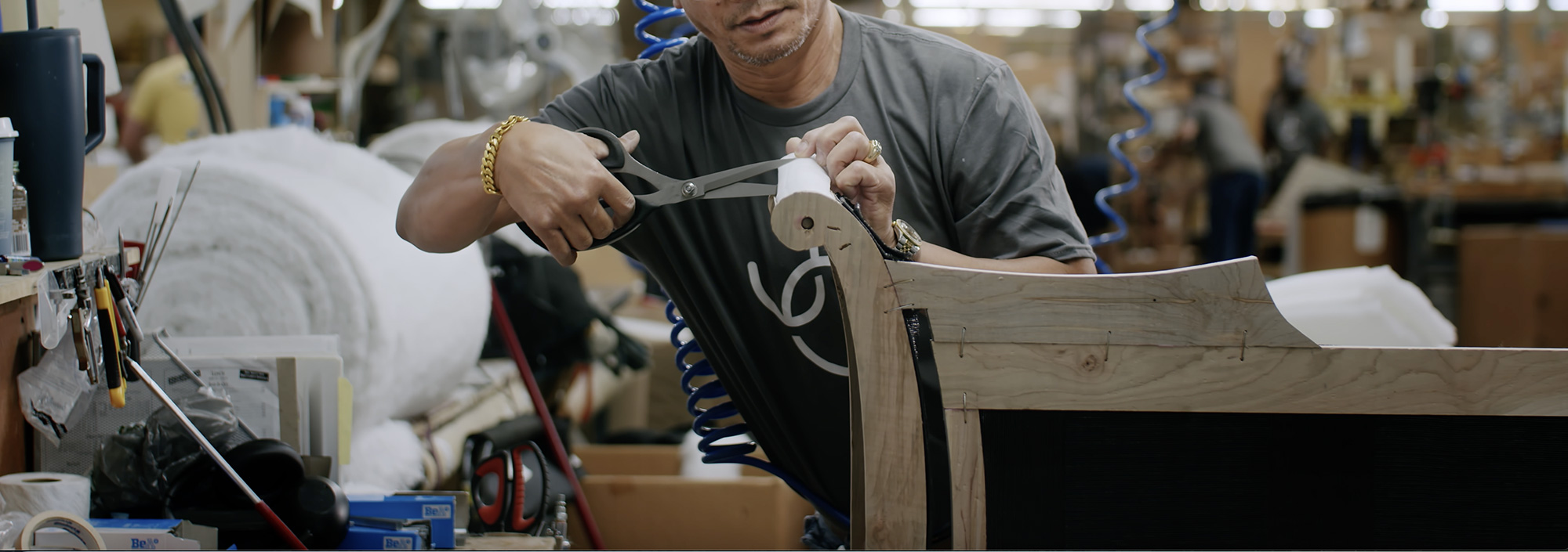 Picture of chair frames in the factory